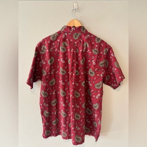 VINTAGE TOMMY HILFIGER Men’s Button Up Short Sleeve Shirt Paisley Print Red L - Picture 9 of 9